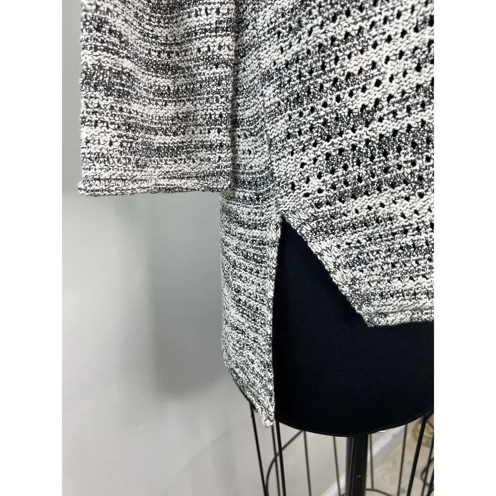 Michael Stars 3/4 Sleeve V-Neck Hi-Low Cotton Knit Sweater Gray White XS S